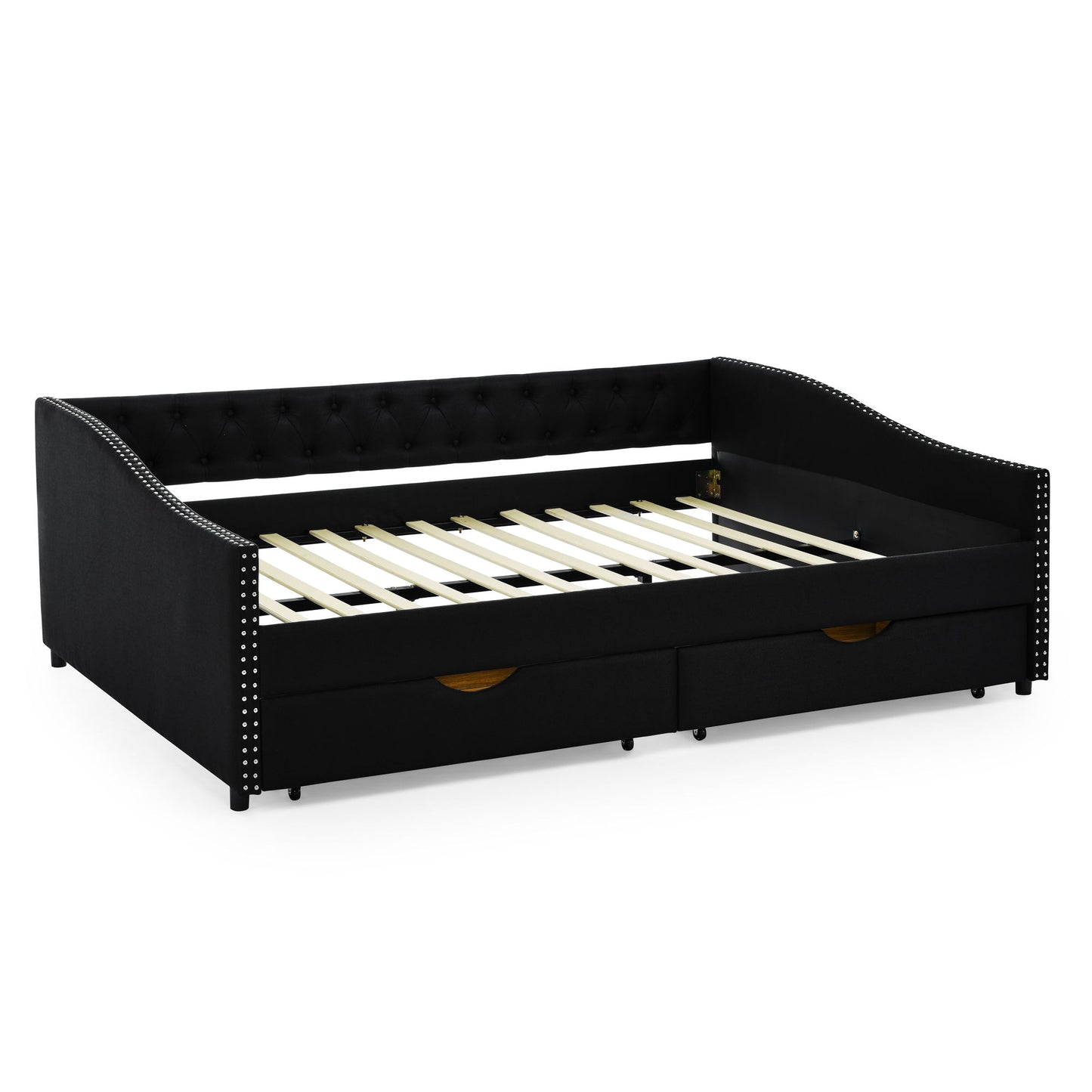 Upholstered Tufted Daybed With 2 Drawers, Waved Arms - The Sleep Loft - Online Mattress Showroom NYC