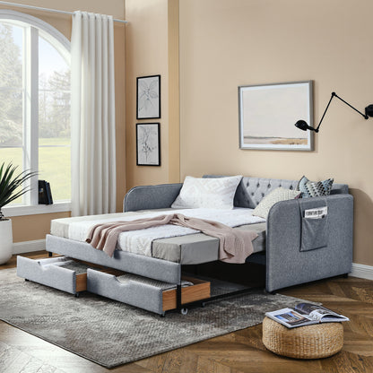 Daybed With Trundle And Storage Drawers, Flat Arms With Pocket - The Sleep Loft - Online Mattress Showroom NYC