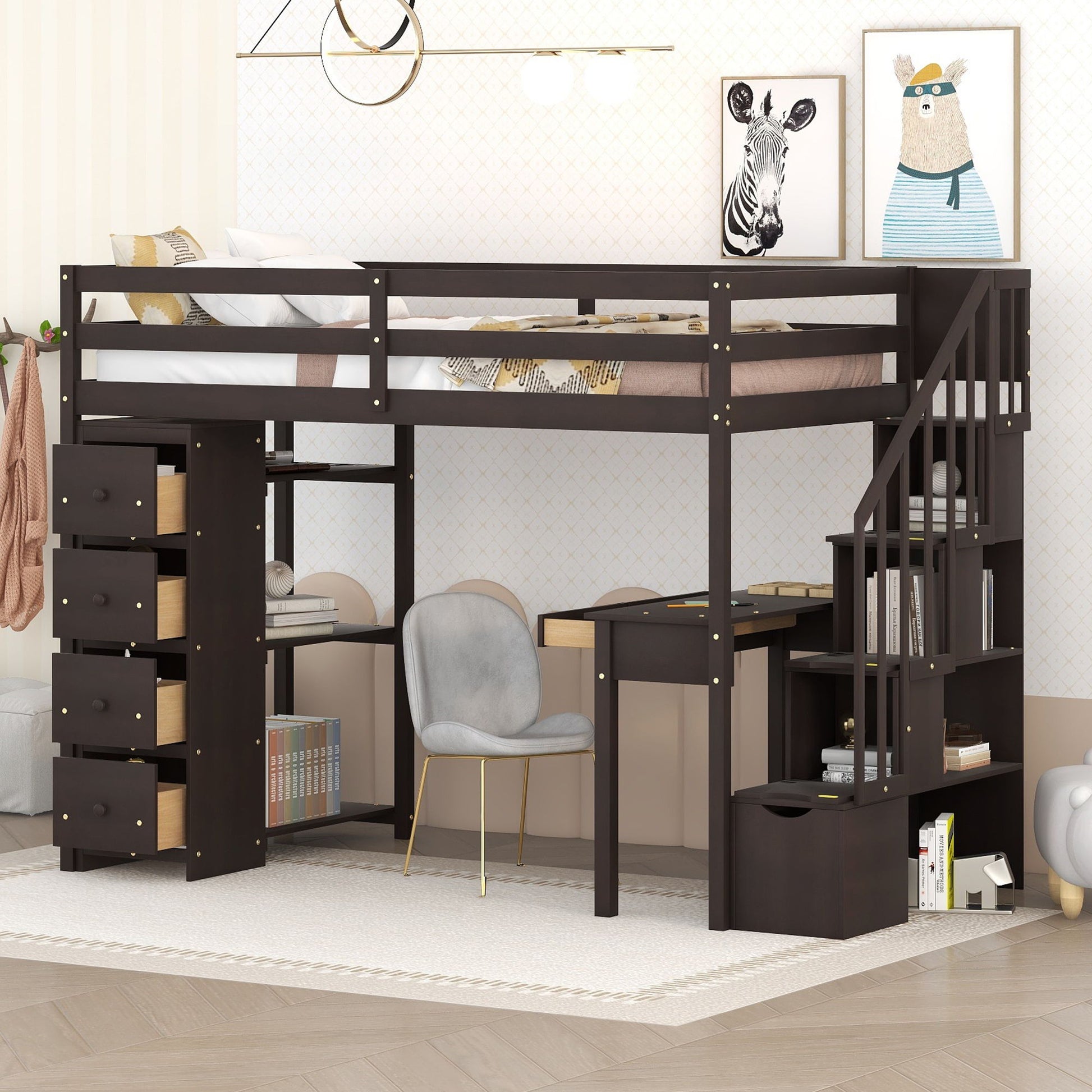 Loft Bed With Storage Drawers, Desk And Stairs With Shelves - The Sleep Loft - Online Mattress Showroom NYC