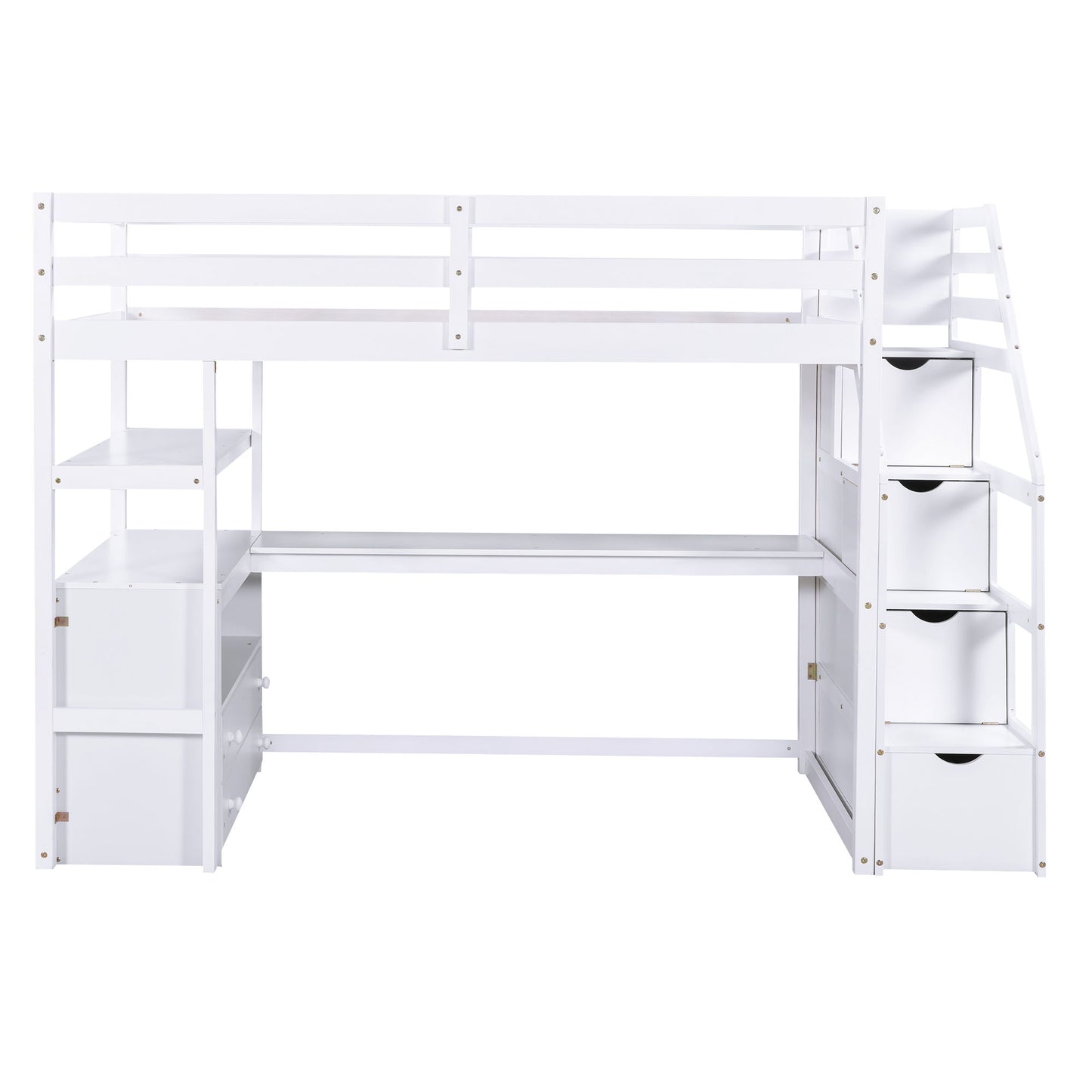 Loft Bed With Desk, Shelves, 2 Drawers, Storage Staircase - The Sleep Loft - Online Mattress Showroom NYC