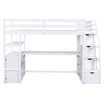 Loft Bed With Desk, Shelves, 2 Drawers, Storage Staircase - The Sleep Loft - Online Mattress Showroom NYC
