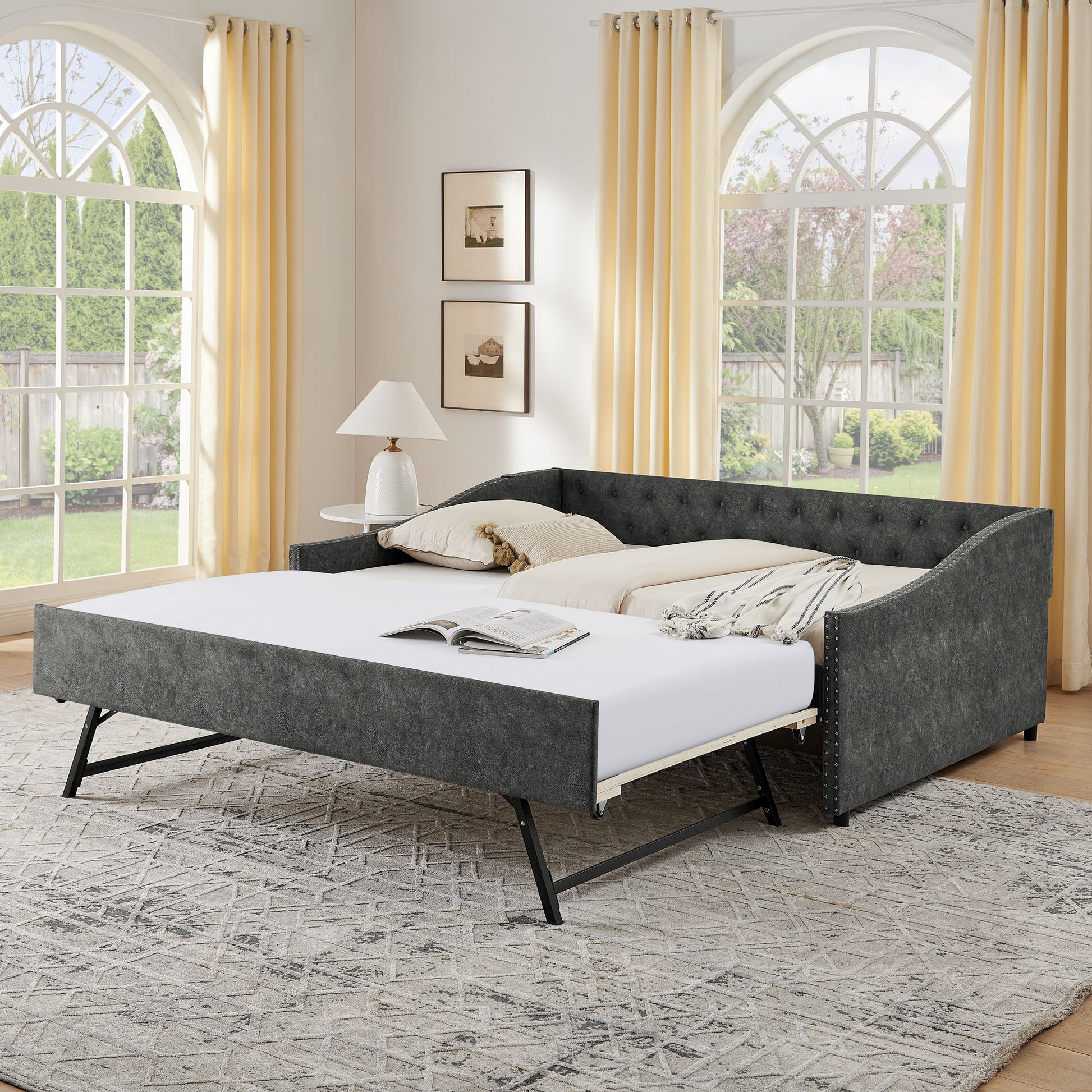 Upholstered Daybed With USB Charging & Pull Out Bed - The Sleep Loft - Online Mattress Showroom NYC