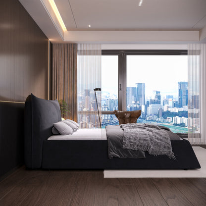 Upholstered Platform Bed With Special Shaped Headboard - The Sleep Loft - Online Mattress Showroom NYC