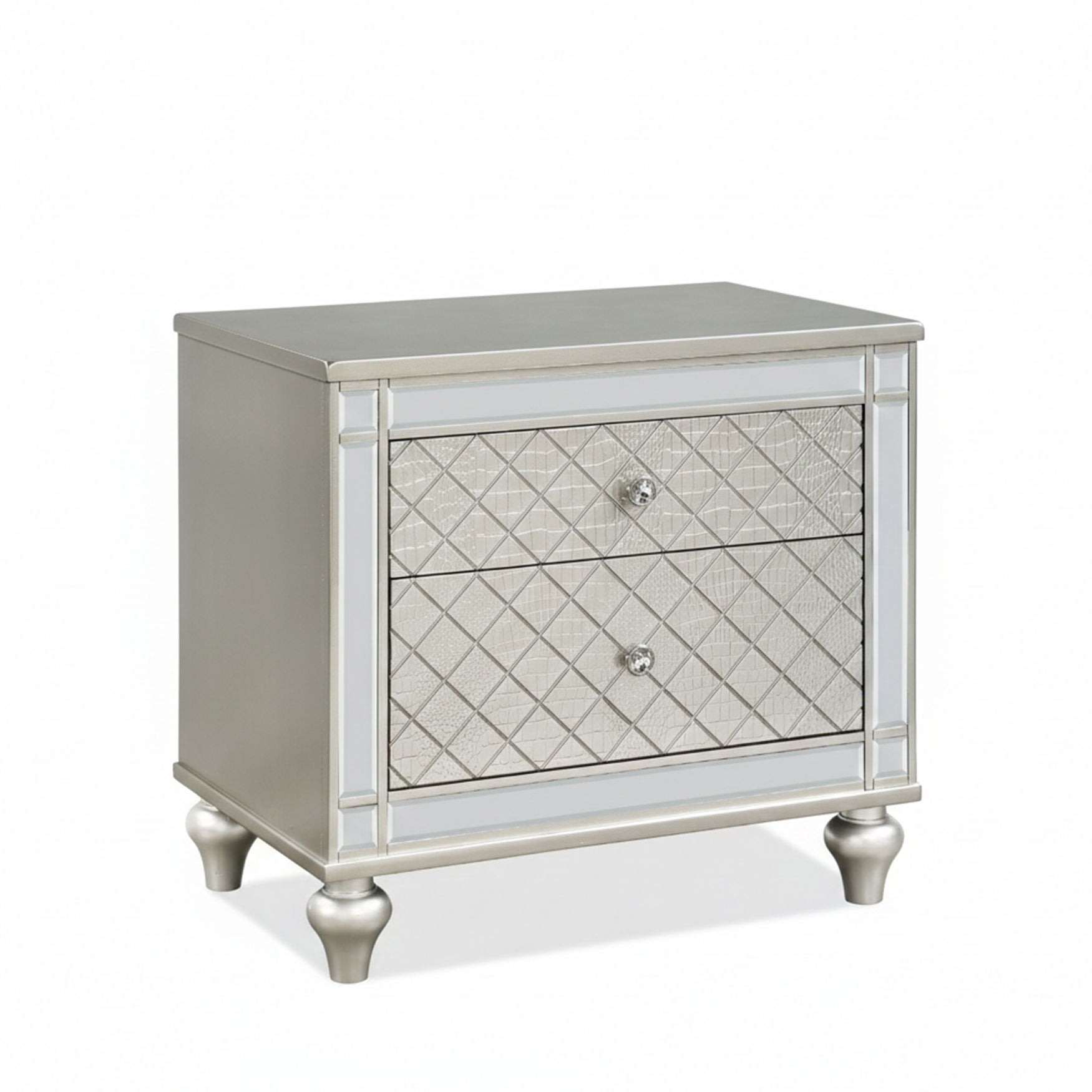 2 Drawer Nightstand With Diamond Patterned Fronts - Silver - The Sleep Loft - Online Mattress Showroom NYC