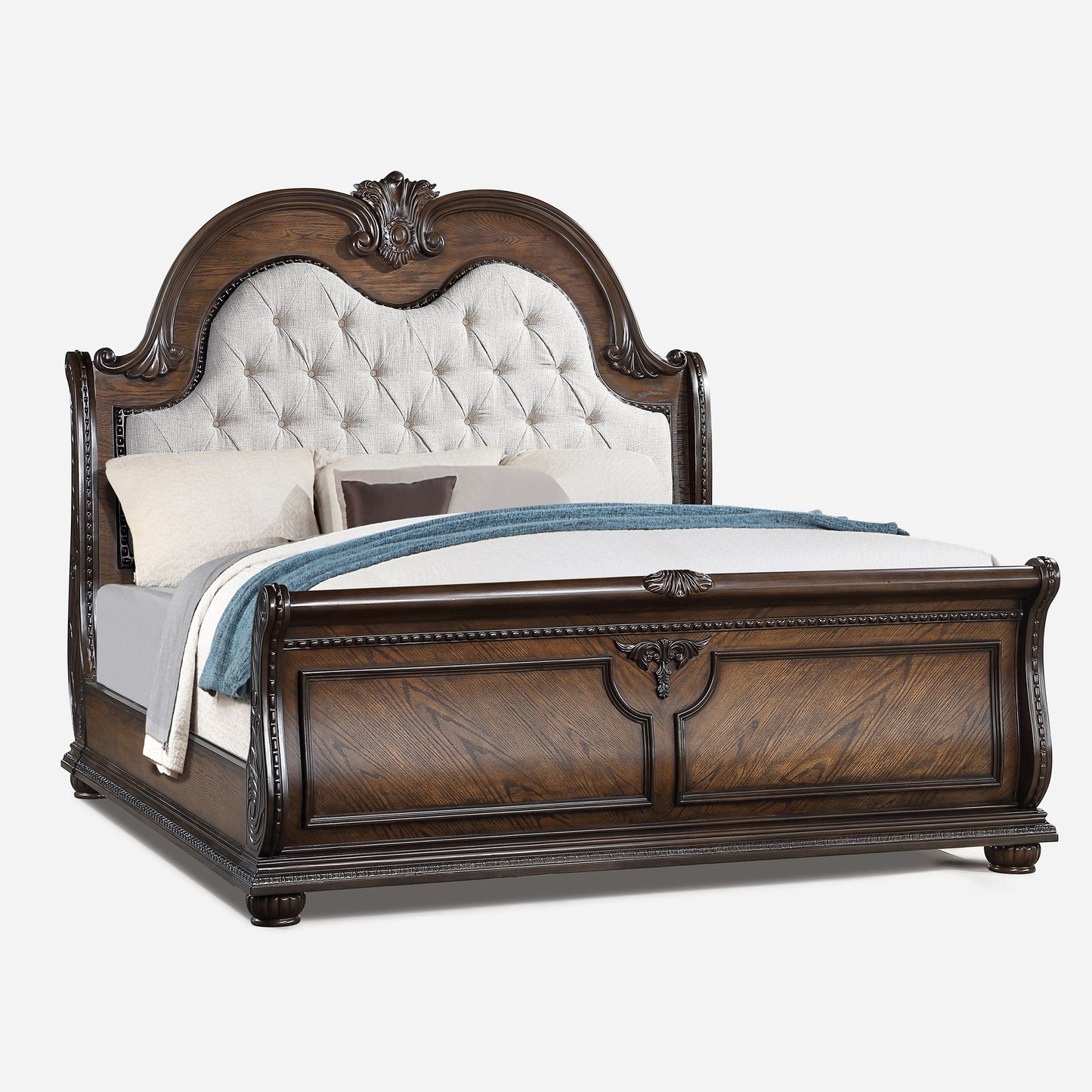 Traditional Style Button Tufted Headboard Sleigh Bed - The Sleep Loft - Online Mattress Showroom NYC