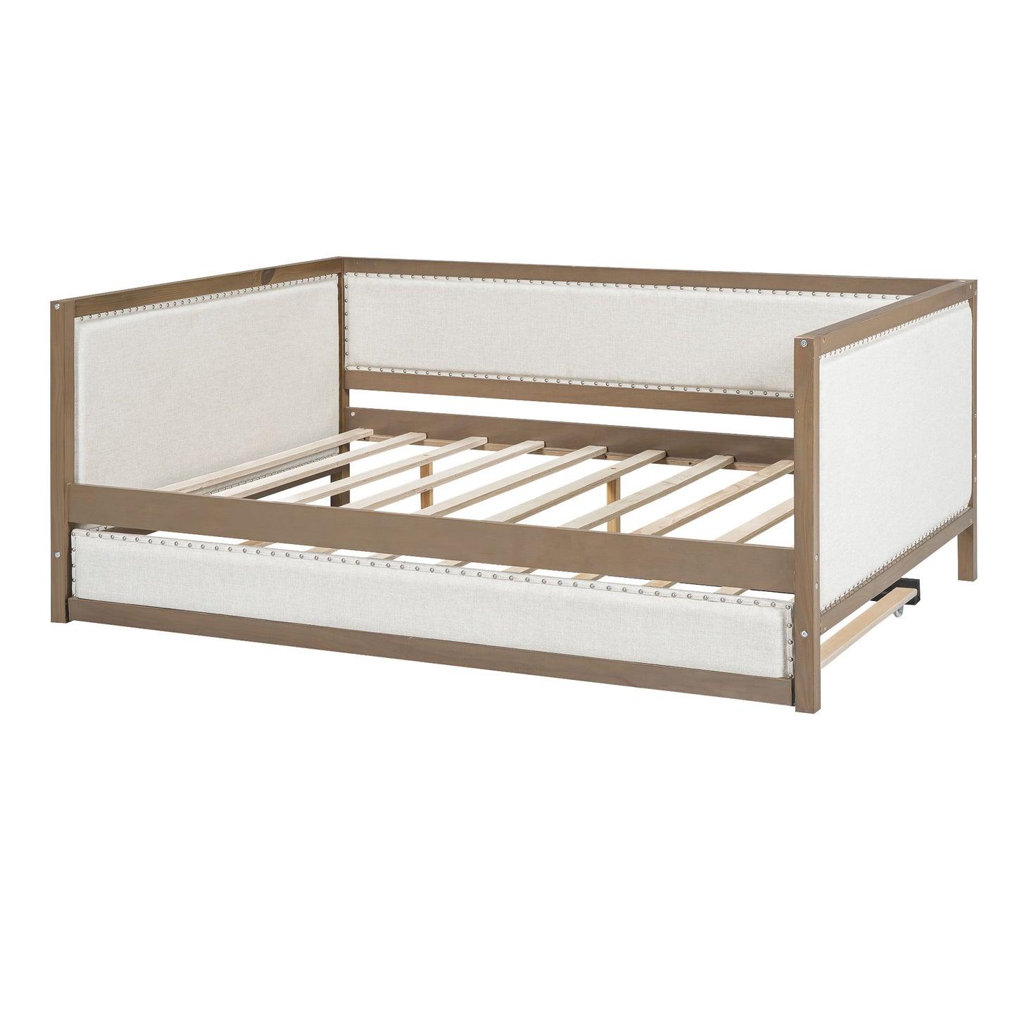 Full Size Daybed With Trundle And Nailhead Decoration - Wood - The Sleep Loft - Online Mattress Showroom NYC