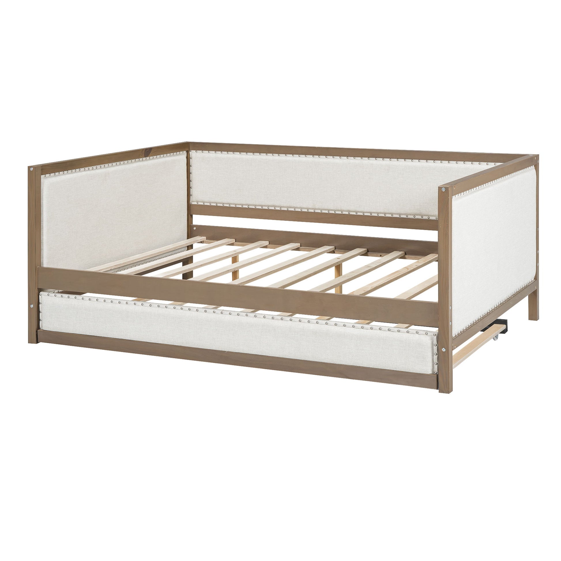 Full Size Daybed With Trundle And Nailhead Decoration - Wood - The Sleep Loft - Online Mattress Showroom NYC