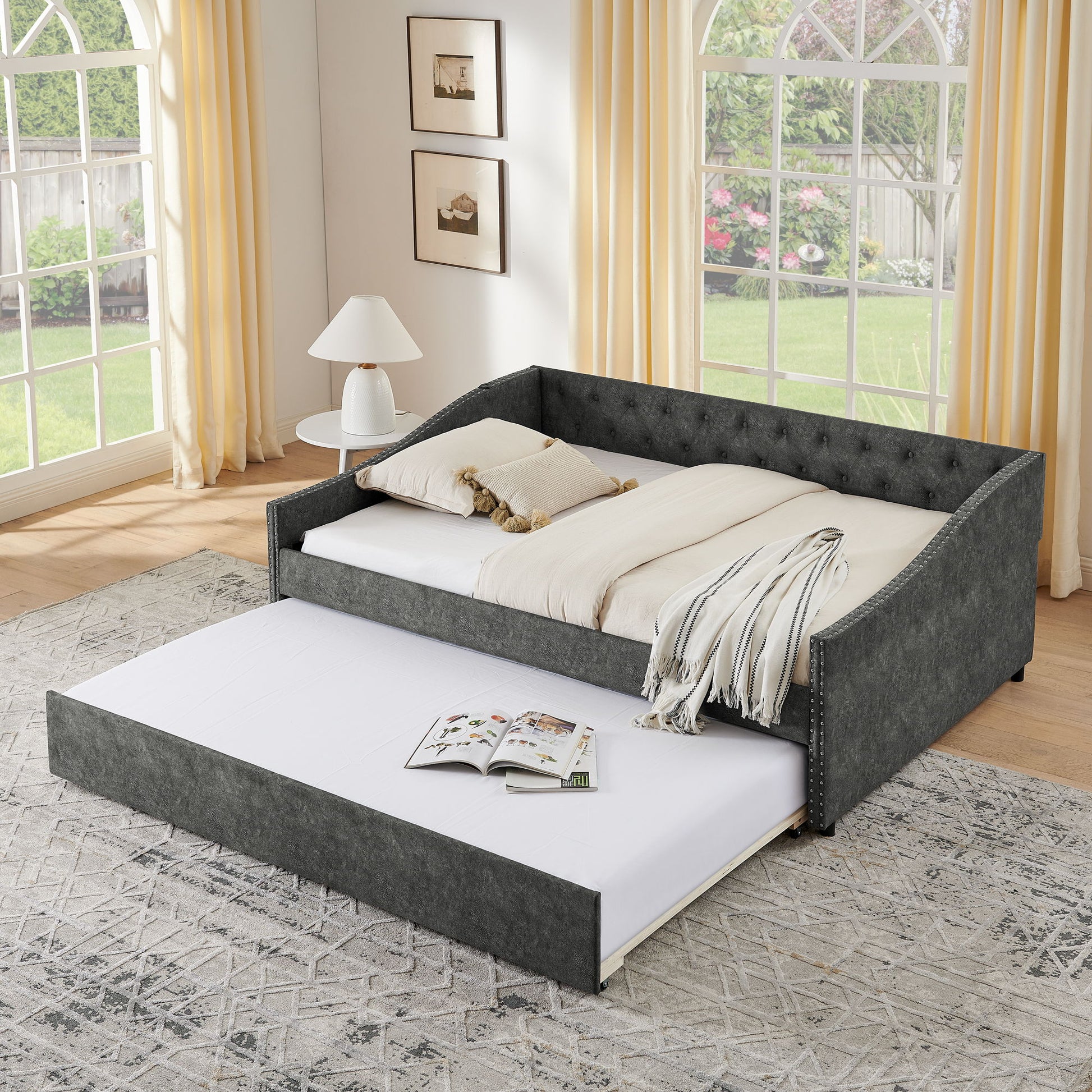 Upholstered Daybed With USB Charging & Pull Out Bed - The Sleep Loft - Online Mattress Showroom NYC