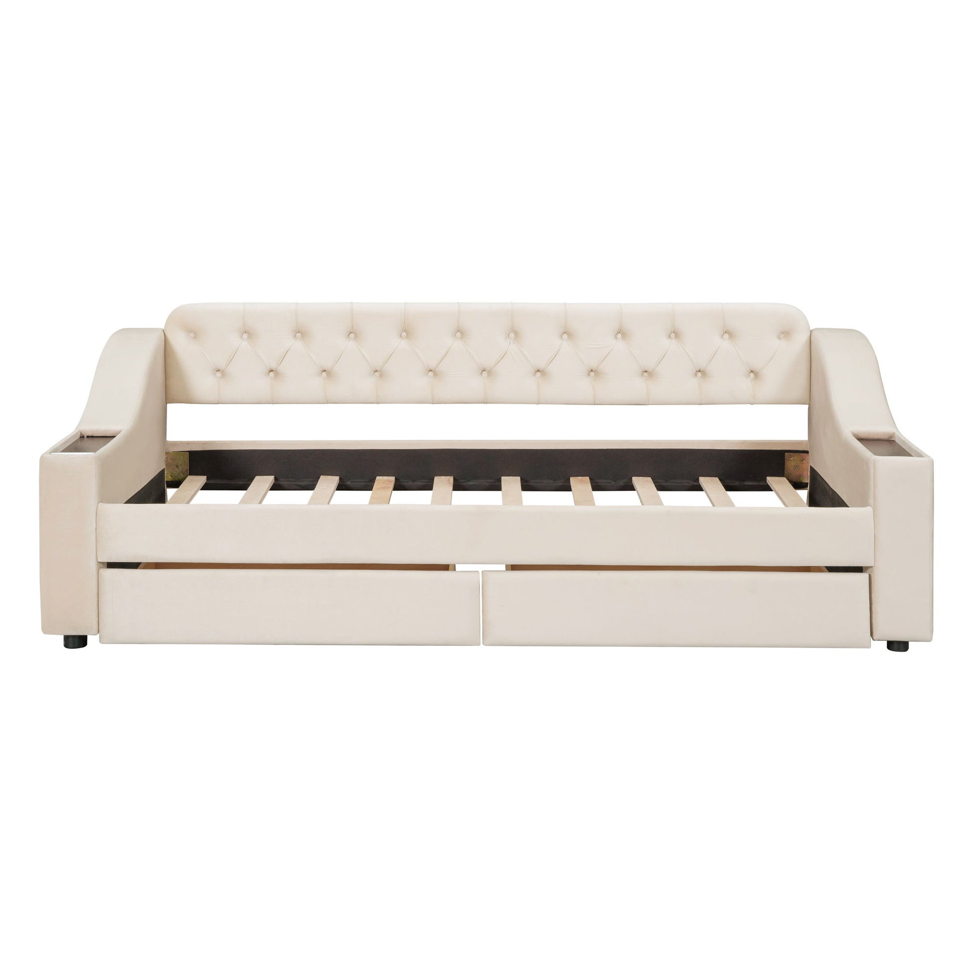 Upholstered Daybed With Storage Armrests And USB Port - The Sleep Loft - Online Mattress Showroom NYC