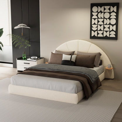 Queen Arched Bed With Small Table, Floor Standing Design - Beige - The Sleep Loft - Online Mattress Showroom NYC