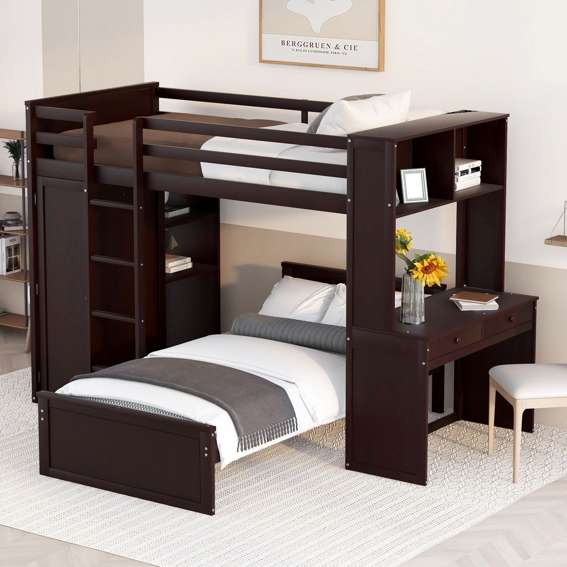 Loft Bed With A Stand Alone Bed, Shelves, Desk, And Wardrobe - The Sleep Loft - Online Mattress Showroom NYC