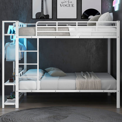 Bunk Bed With Storage Shelves, Clothes Hooks, LED Light - The Sleep Loft - Online Mattress Showroom NYC