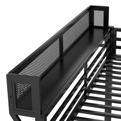 Queen Over Queen Bunk Bed With Ladder And Storage Shelf - Black - The Sleep Loft - Online Mattress Showroom NYC