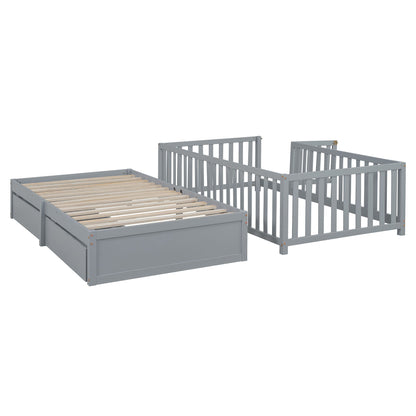 Daybed With Fence Guardrails And 2 Drawers, Split Into Independent Floor Bed & Daybed - The Sleep Loft - Online Mattress Showroom NYC