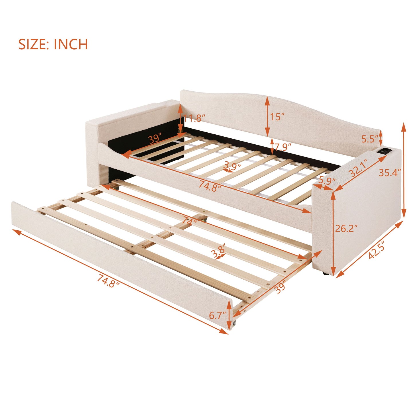 Upholstered Daybed With Storage Armrests, Trundle And Latest Integrated tooth Audio System - The Sleep Loft - Online Mattress Showroom NYC
