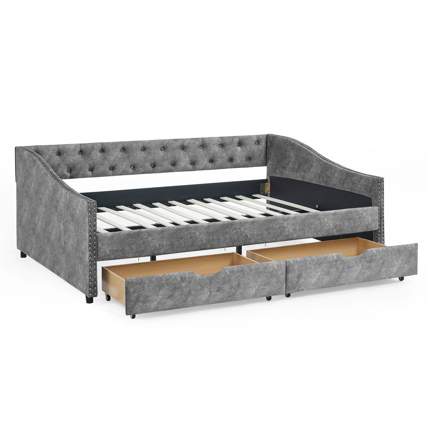 Upholstered Tufted Daybed With Drawers, Waved Arms - The Sleep Loft - Online Mattress Showroom NYC