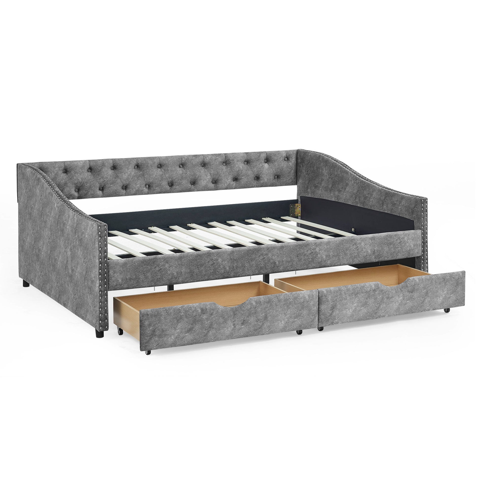 Upholstered Tufted Daybed With Drawers, Waved Arms - The Sleep Loft - Online Mattress Showroom NYC