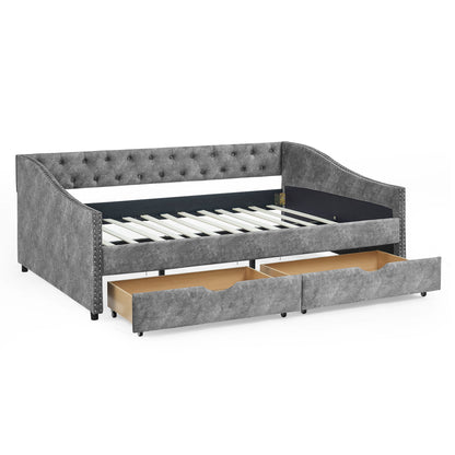 Upholstered Tufted Daybed With Drawers, Waved Arms - The Sleep Loft - Online Mattress Showroom NYC