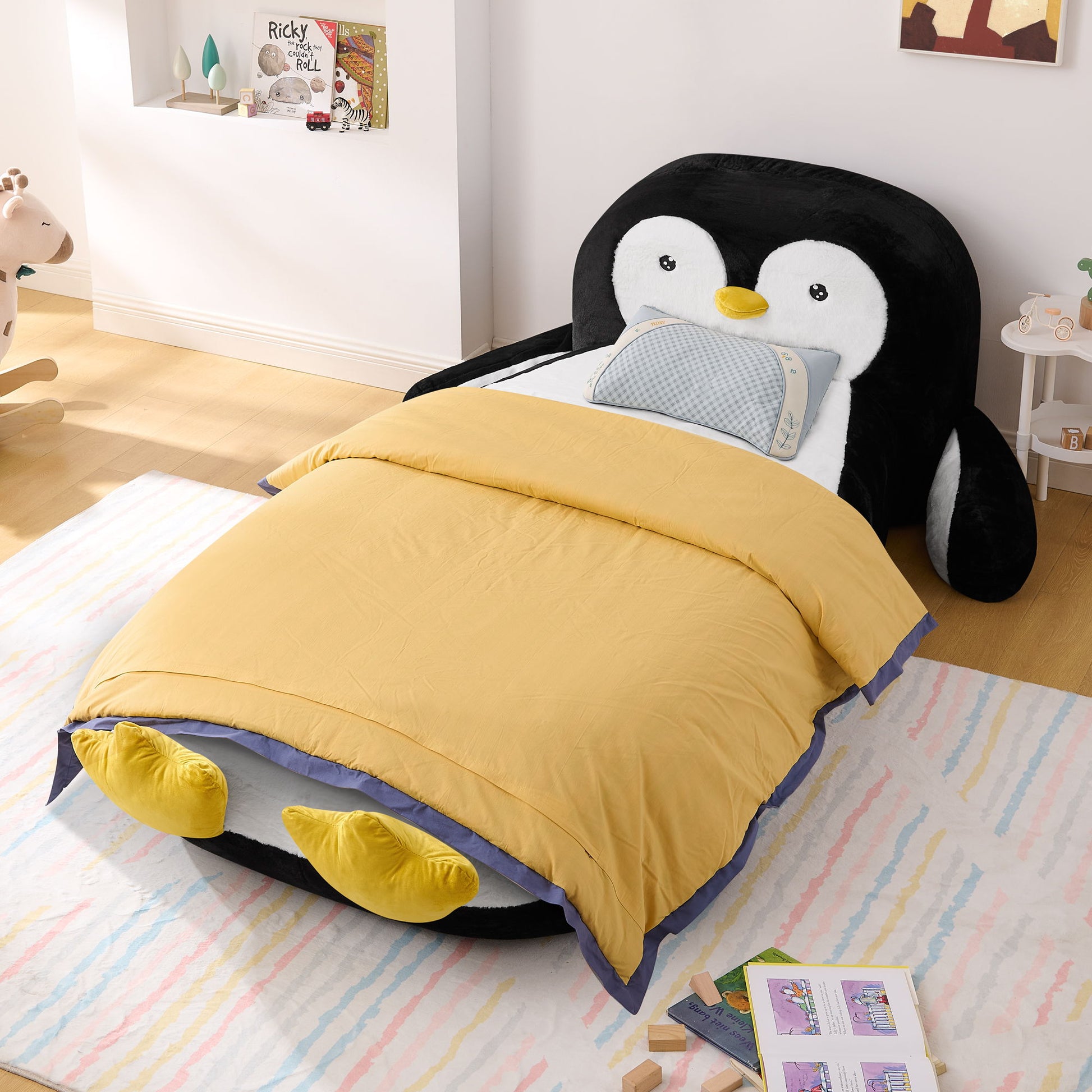 Twin Size Penguin Shaped Bed, Lounger Chair For Kids Bedroom - White / Black - The Sleep Loft - Online Mattress Showroom NYC