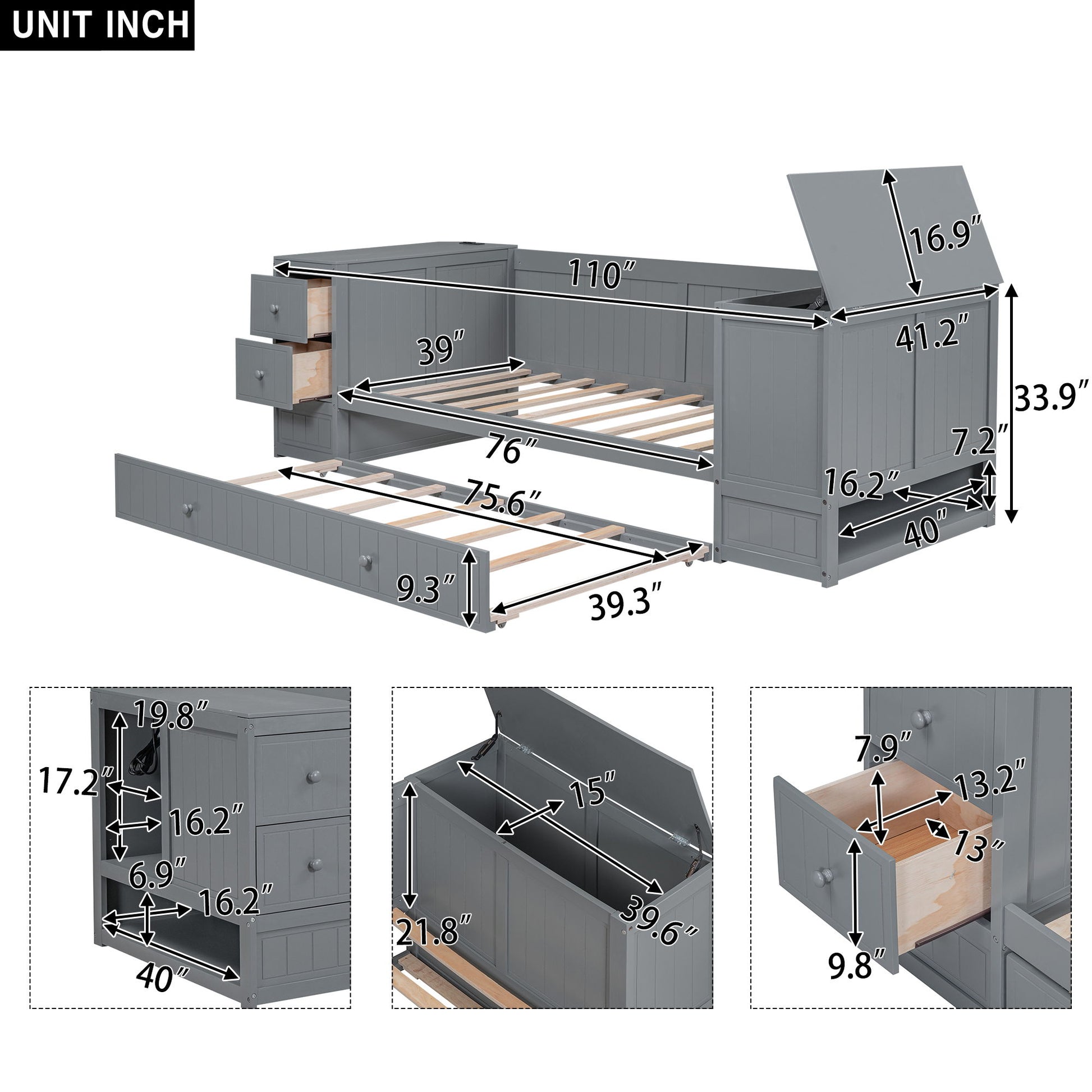 Daybed With Storage Arms, Trundle And Charging Station - The Sleep Loft - Online Mattress Showroom NYC