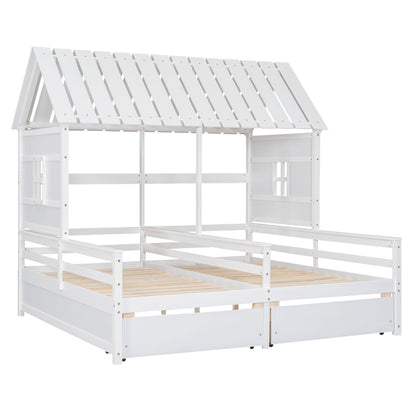 House Platform Beds With 2 Drawers, Side By Side Design - The Sleep Loft - Online Mattress Showroom NYC