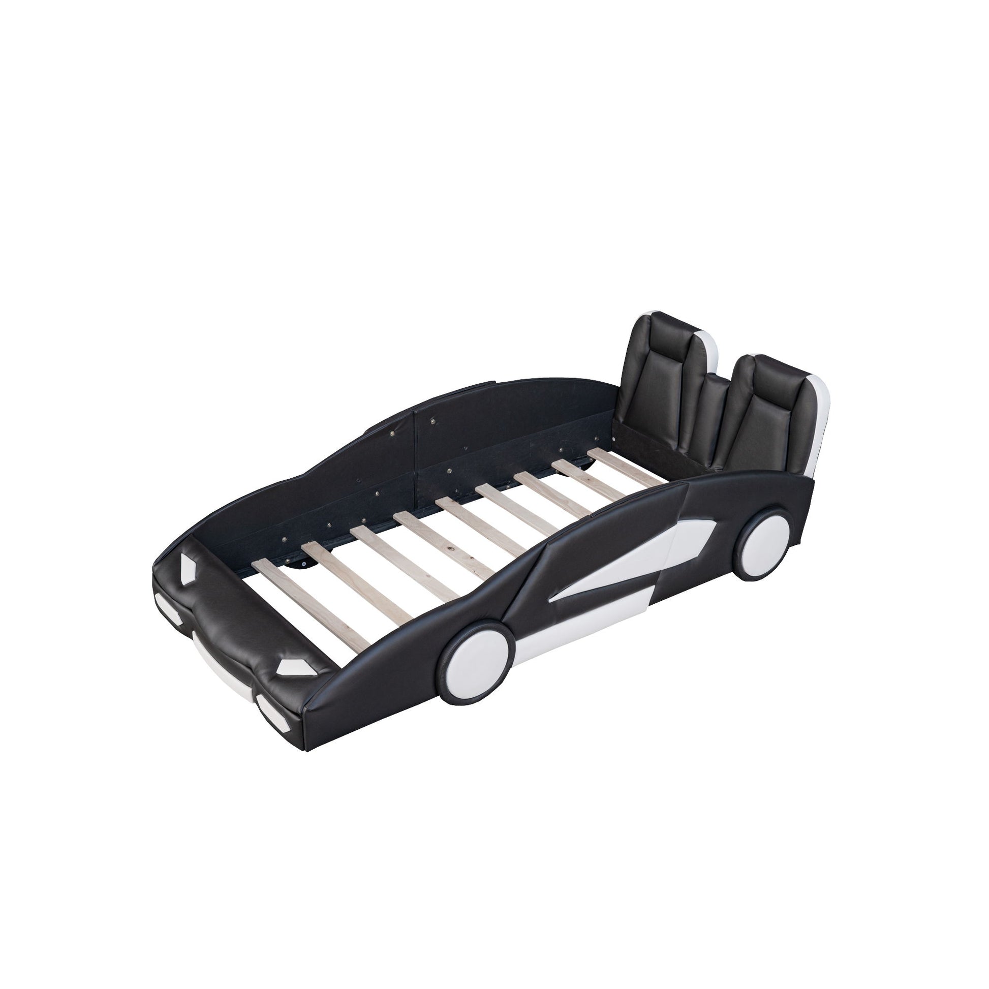 Race Car Shaped Twin Platform Bed With Wheels, Pine Wood Construction - The Sleep Loft - Online Mattress Showroom NYC