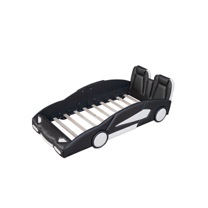Race Car Shaped Twin Platform Bed With Wheels, Pine Wood Construction - The Sleep Loft - Online Mattress Showroom NYC