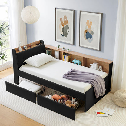 Upholstered Daybed With Storage Headboard, Wireless Charging, LED Lights - The Sleep Loft - Online Mattress Showroom NYC