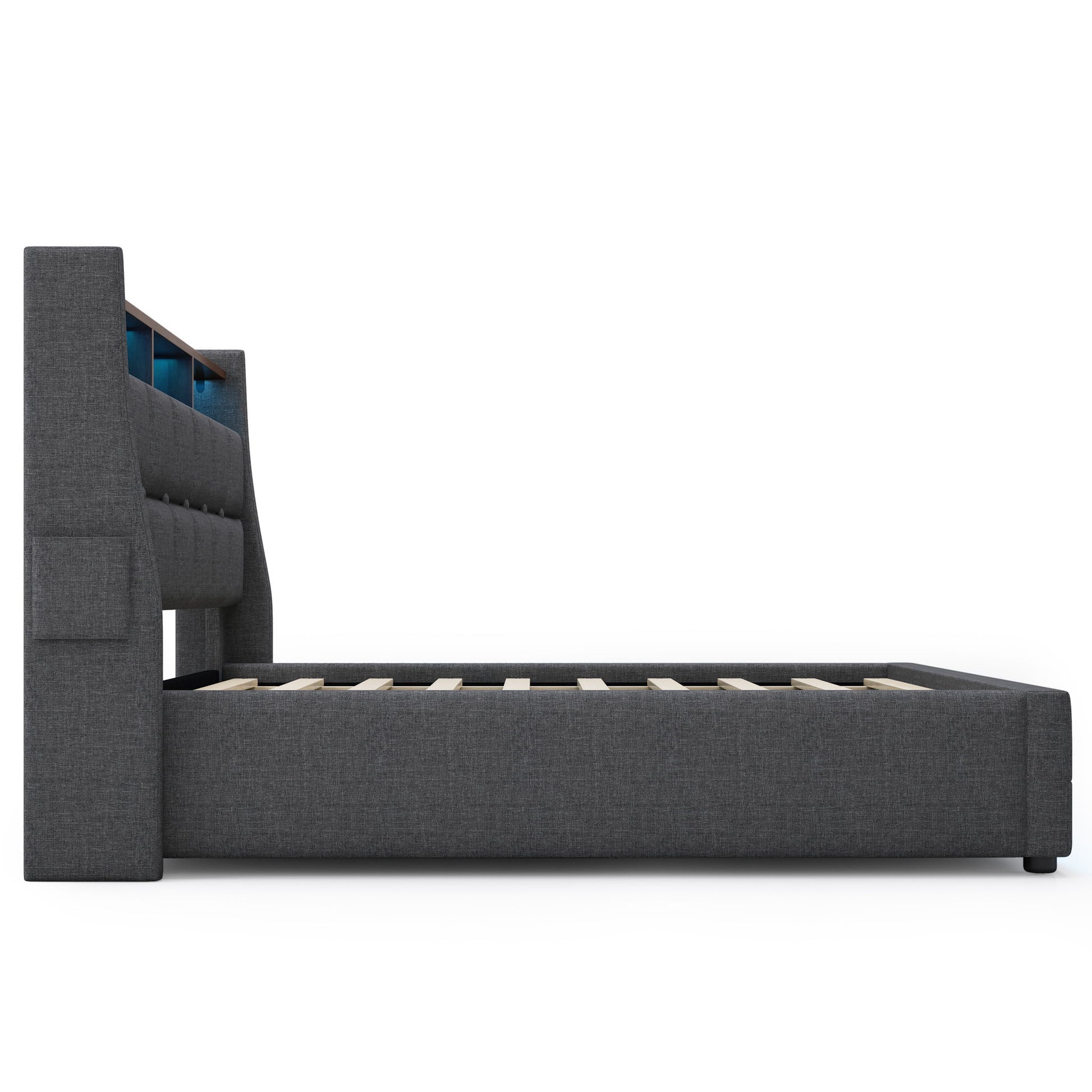 Upholstered Platform Bed With A Hydraulic Storage System, LED And USB Charging (Without Mattress) - The Sleep Loft - Online Mattress Showroom NYC