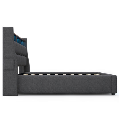 Upholstered Platform Bed With A Hydraulic Storage System, LED And USB Charging (Without Mattress) - The Sleep Loft - Online Mattress Showroom NYC