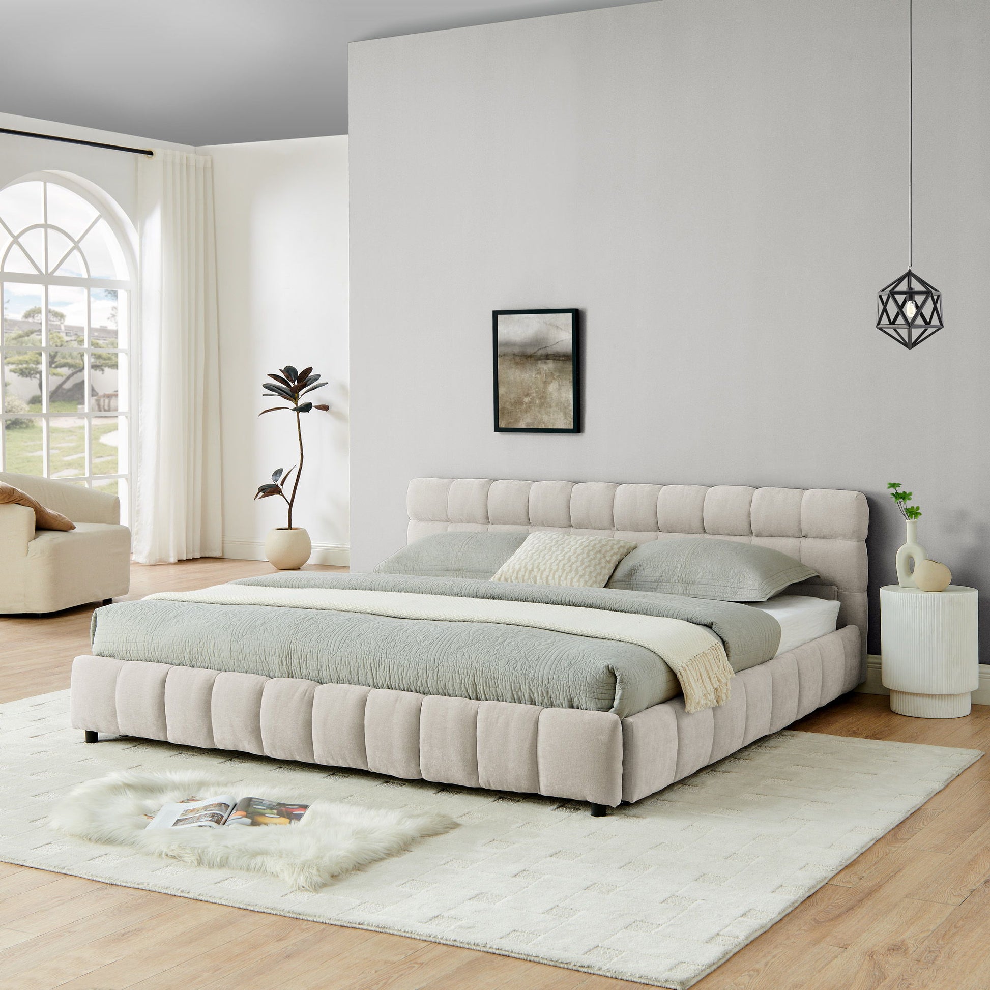 Modern Platform Bed Frame With Thick Fabric - The Sleep Loft - Online Mattress Showroom NYC