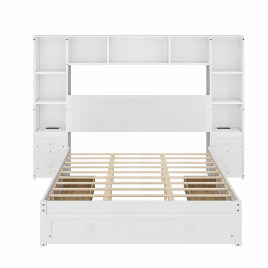 Platform Bed With All In One 2 Nightstand, Storage Shelf And Cabinet Bookcase With 2 Charging Stations - The Sleep Loft - Online Mattress Showroom NYC