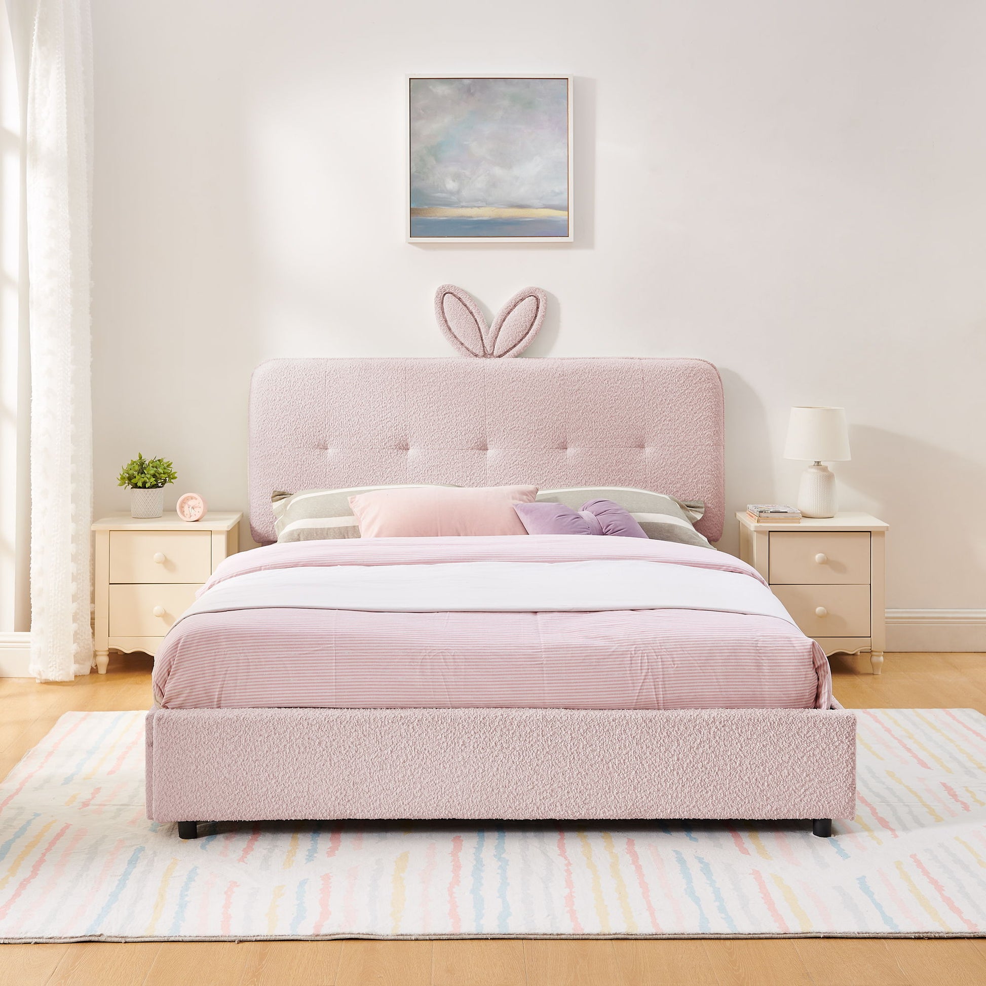 Upholstered Bed With Oversized Rabbit Ear Headboard, LED Lights & 4 Storage Drawers - The Sleep Loft - Online Mattress Showroom NYC