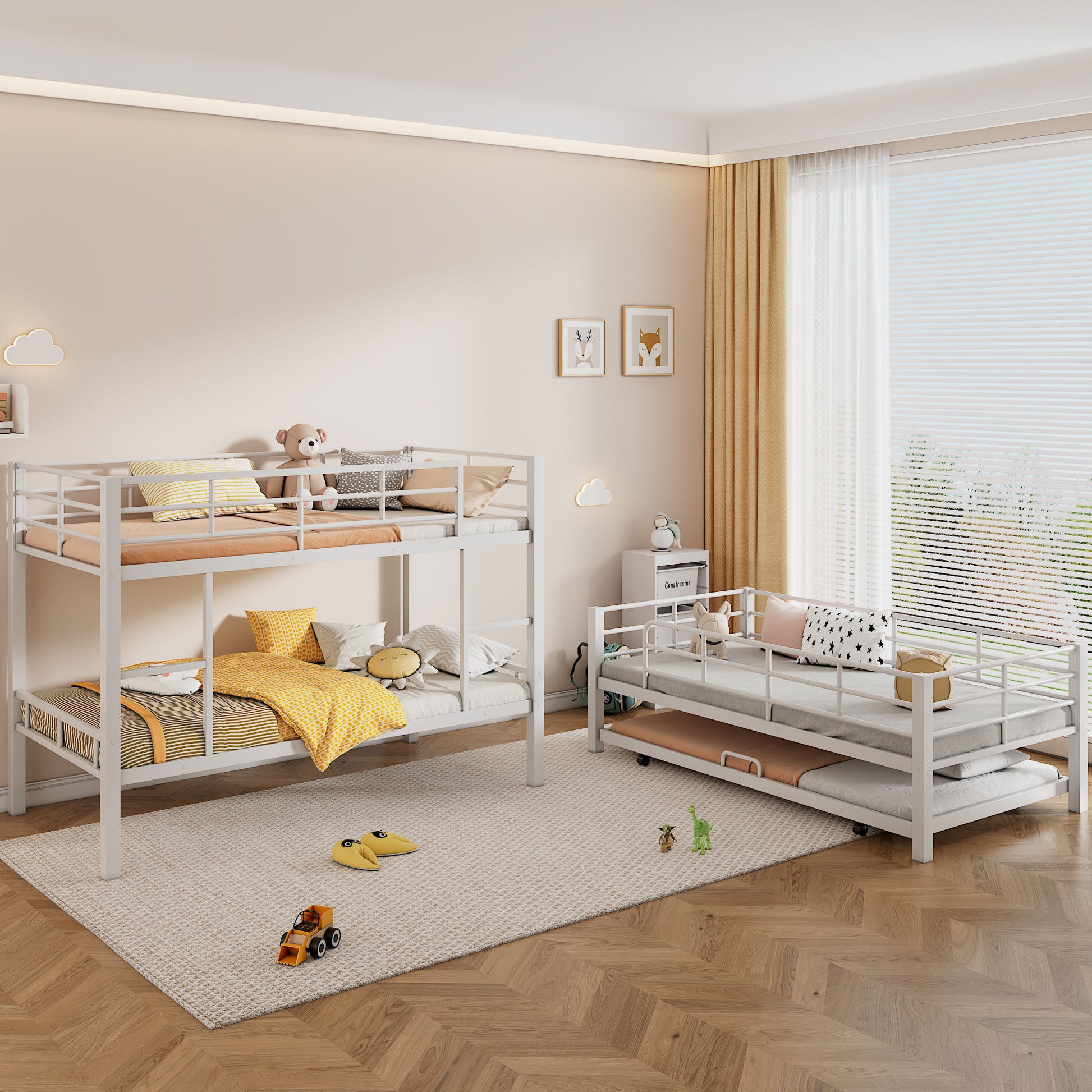 Triple Bunk Bed With Trundle, Heavy Duty Steel Construction - The Sleep Loft - Online Mattress Showroom NYC