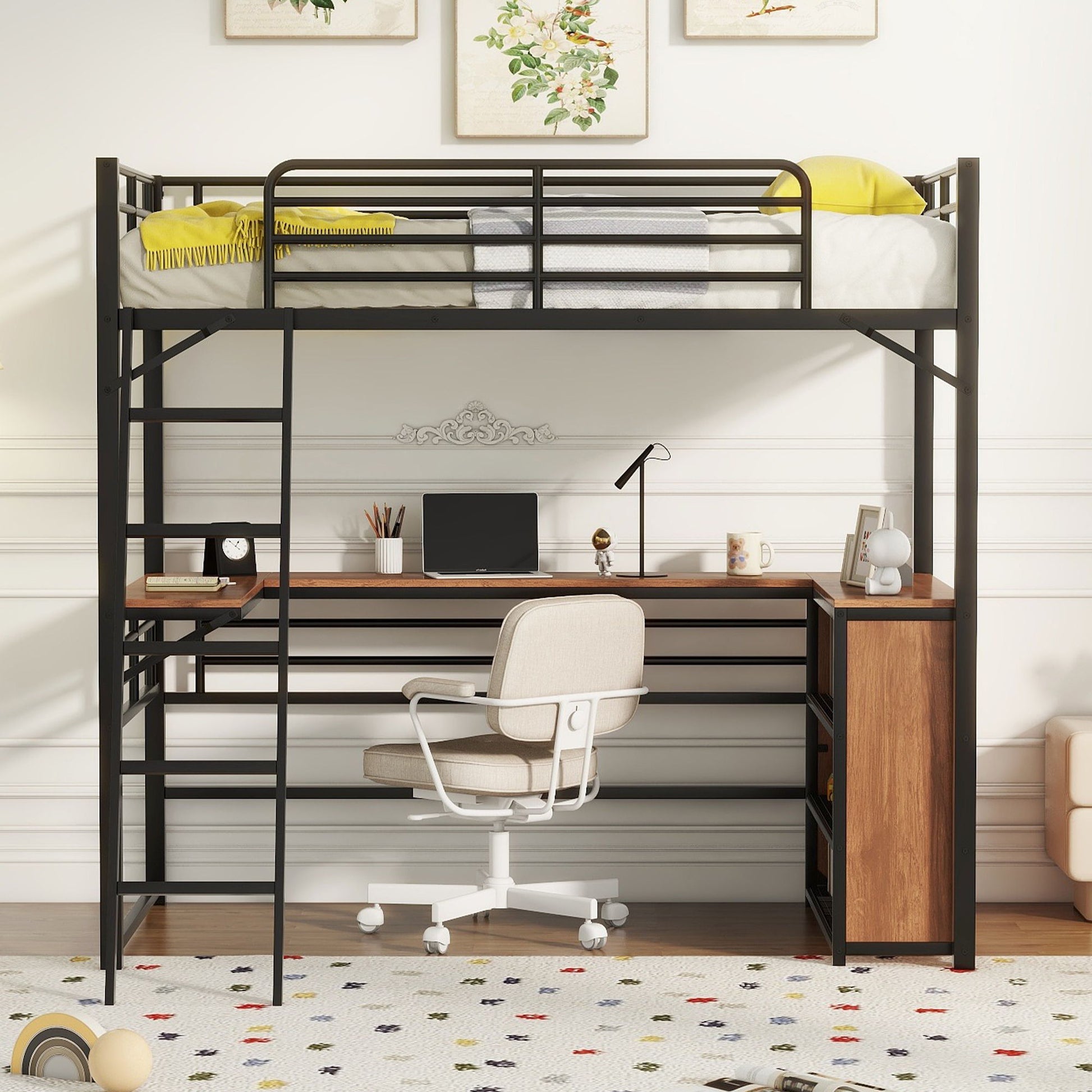 Loft Bed & 3 Layers Of Shelves And L-Shaped Desk - The Sleep Loft - Online Mattress Showroom NYC