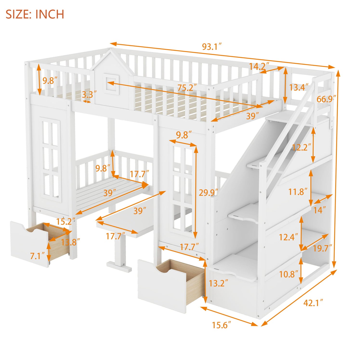 Twin Over Twin Bunk Bed With Changeable Table, Bunk Bed Turn Into Upper Bed And Down Desk - The Sleep Loft - Online Mattress Showroom NYC