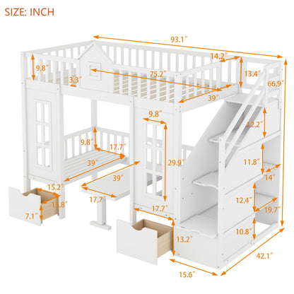 Twin Over Twin Bunk Bed With Changeable Table, Bunk Bed Turn Into Upper Bed And Down Desk - The Sleep Loft - Online Mattress Showroom NYC