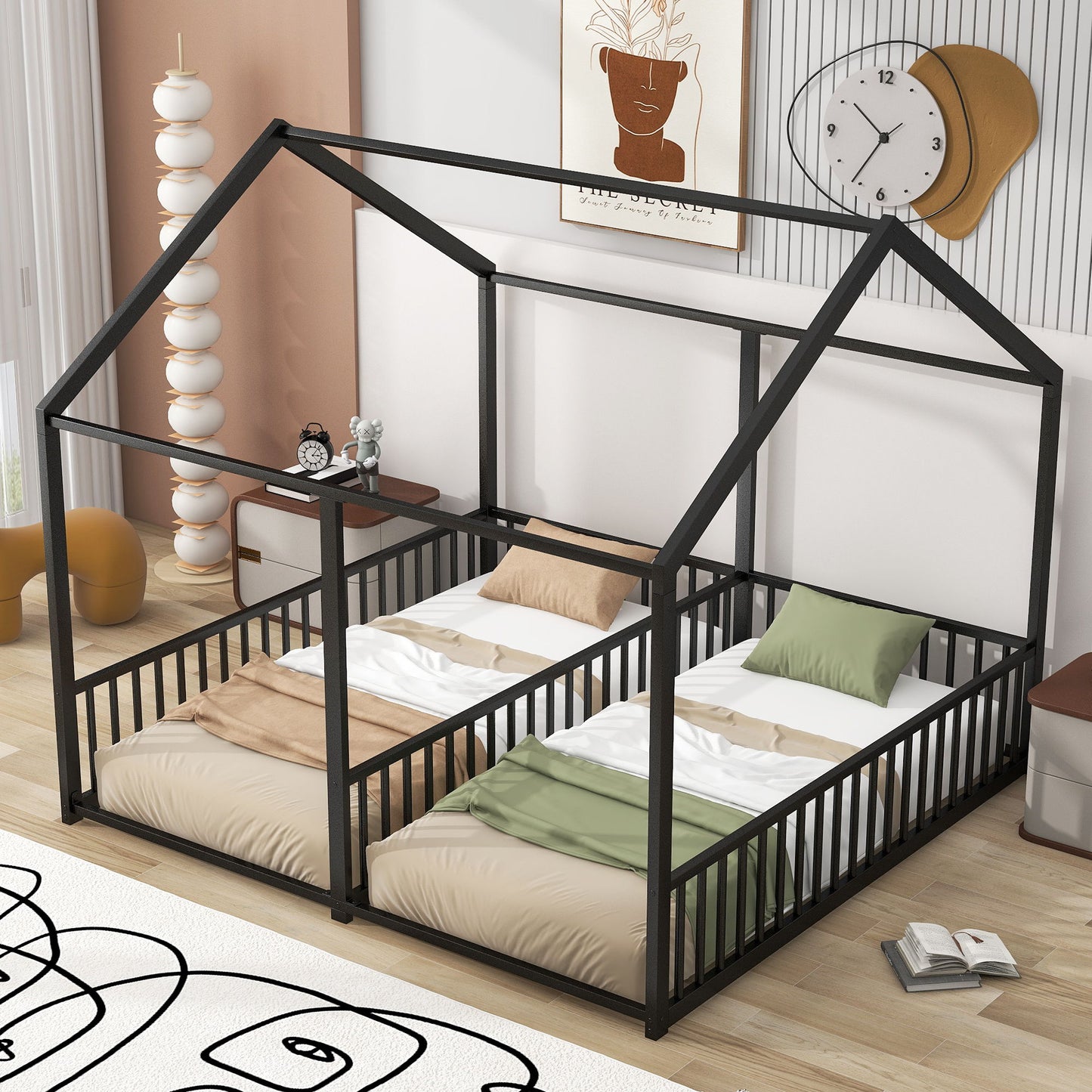 House Platform Beds, 2 Shared Beds, Metal Frame With Guardrails - The Sleep Loft - Online Mattress Showroom NYC