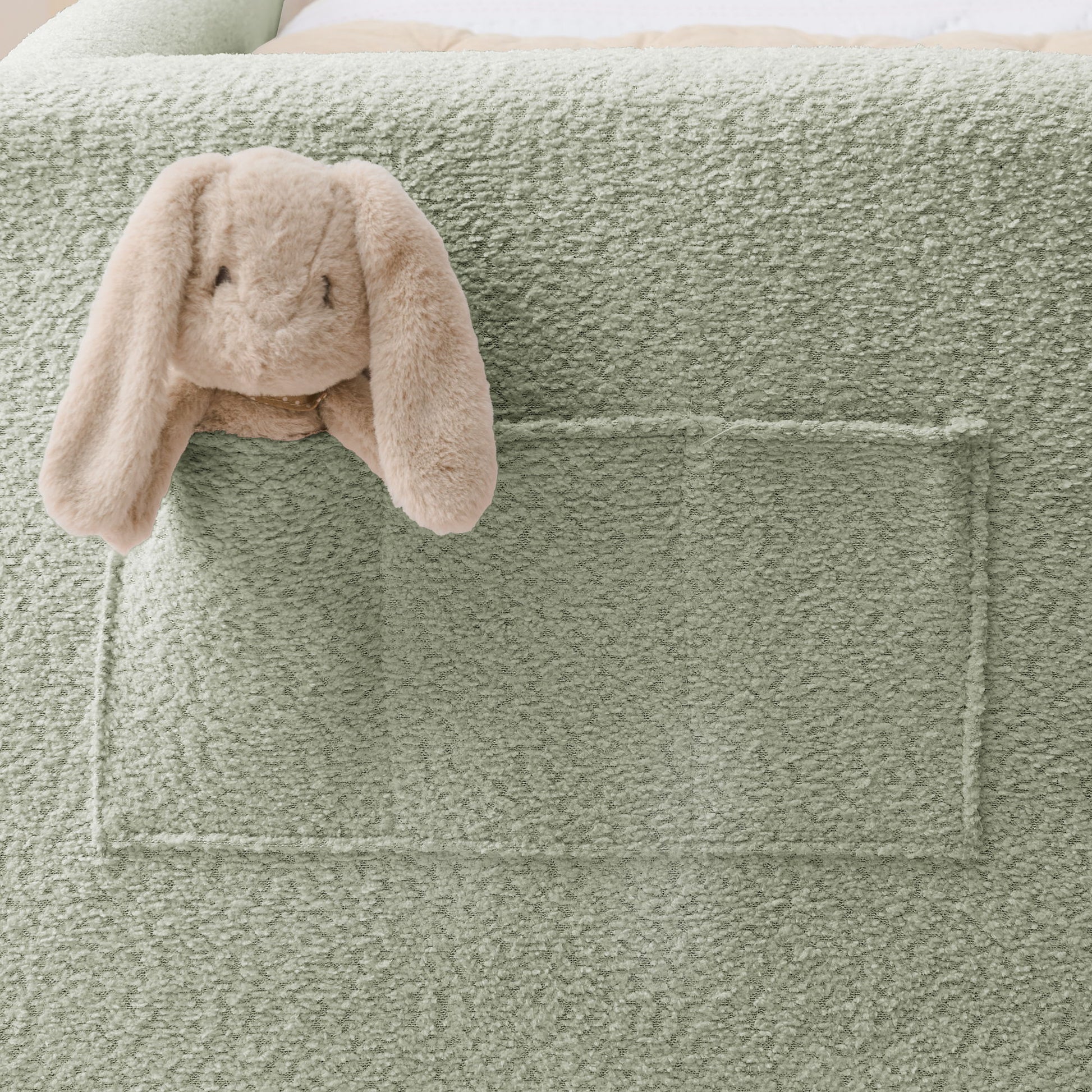 Cute Rabbit Ear Upholstered Platform Bed Frame With Safety Rail - The Sleep Loft - Online Mattress Showroom NYC