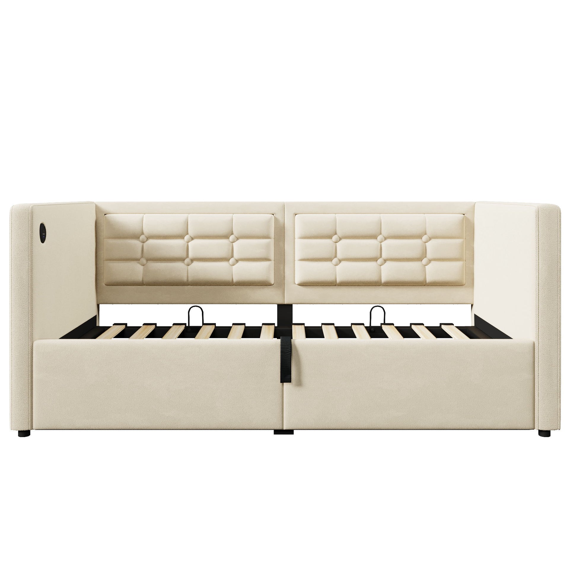 Upholstered Hydraulic Storage Daybed With USB & Type C Charging - The Sleep Loft - Online Mattress Showroom NYC