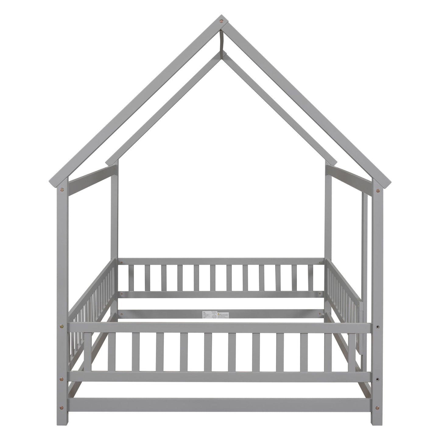 Floor Wooden Bed With House Roof Frame, Fence Guardrails - The Sleep Loft - Online Mattress Showroom NYC