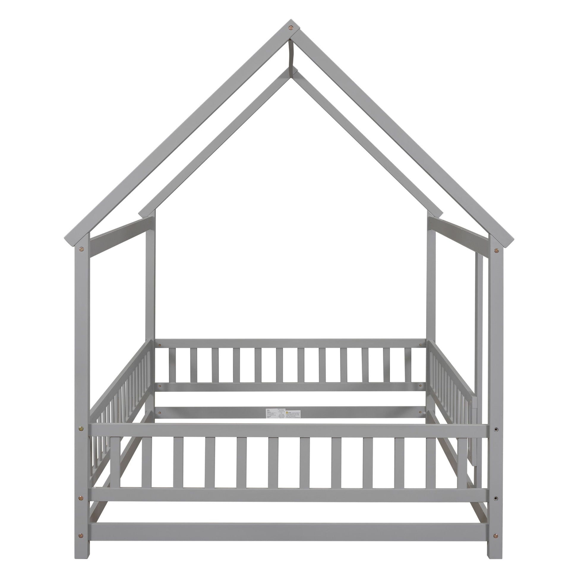 Floor Wooden Bed With House Roof Frame, Fence Guardrails - The Sleep Loft - Online Mattress Showroom NYC