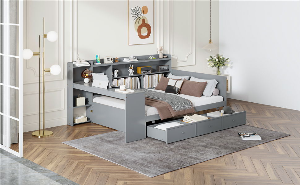 Daybed With 3 Drawers USB Ports And Desk - The Sleep Loft - Online Mattress Showroom NYC