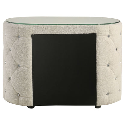 Santiago - Oval 2 Drawer Upholstered Nightstand - Ivory - The Sleep Loft - Online Mattress Showroom NYC
