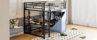 Loft Bed With Desk, Shelves, Power Outlet, LED Light And Wardrobe - The Sleep Loft - Online Mattress Showroom NYC