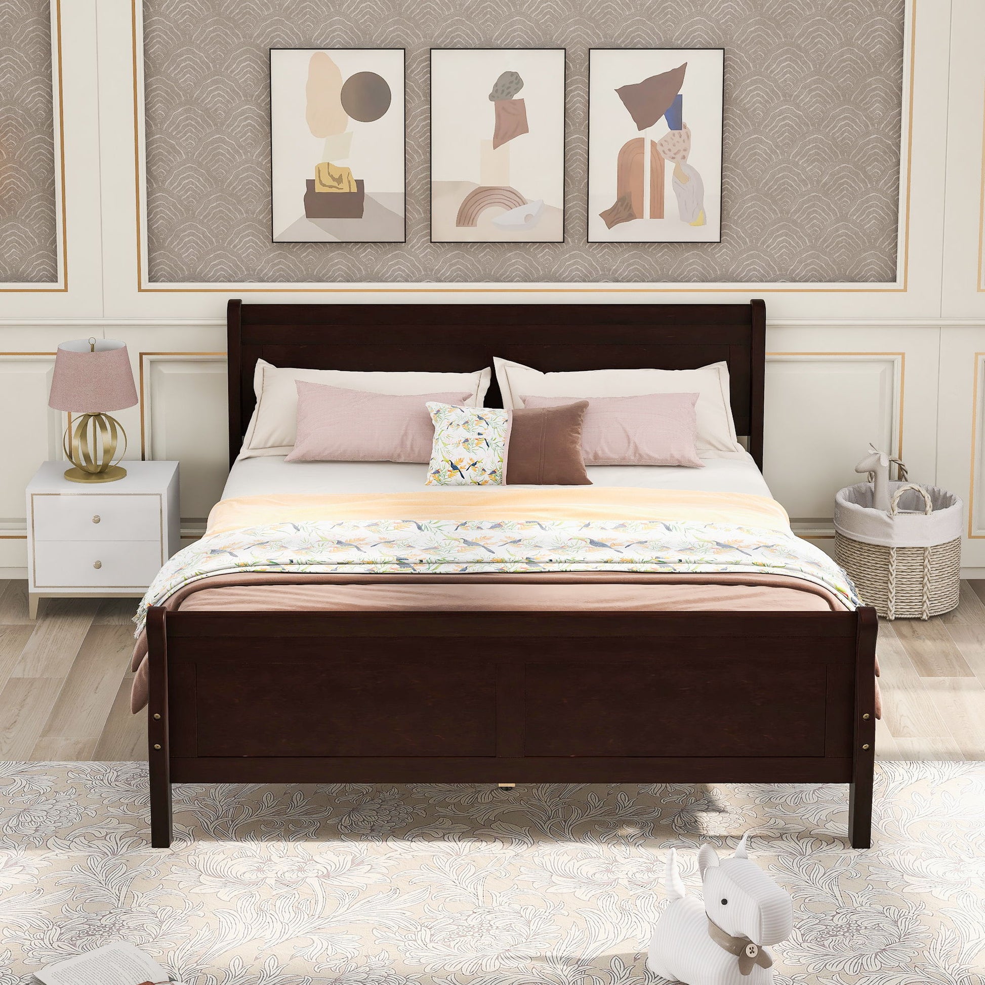 Platform Bed Frame Mattress Foundation Sleigh Bed With Headboard / Footboard / Wood Slat Suppor - The Sleep Loft - Online Mattress Showroom NYC