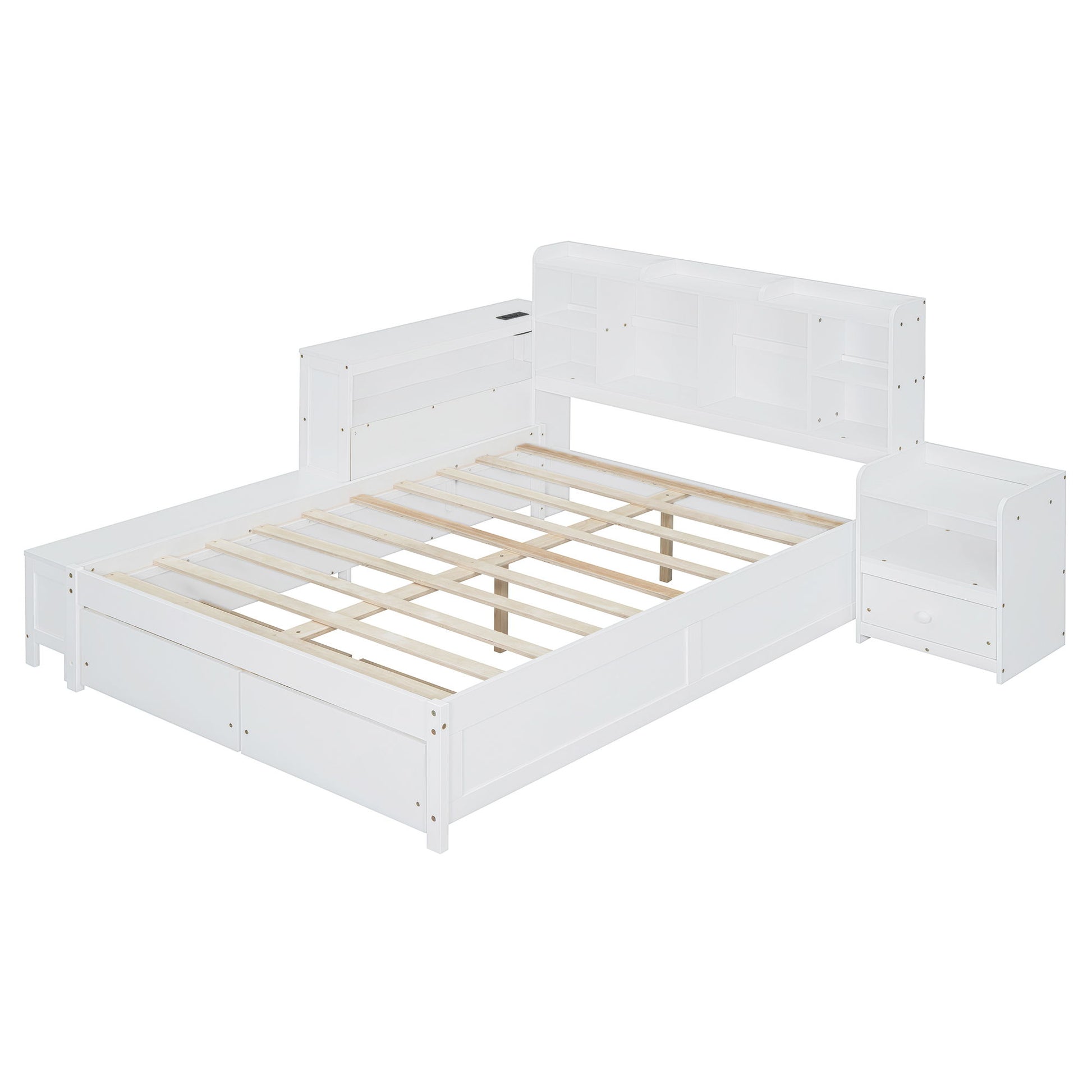 Platform Bed With Multi Functional Storage Space, Nightstand, 2 Drawers, USB Ports And Desk - The Sleep Loft - Online Mattress Showroom NYC