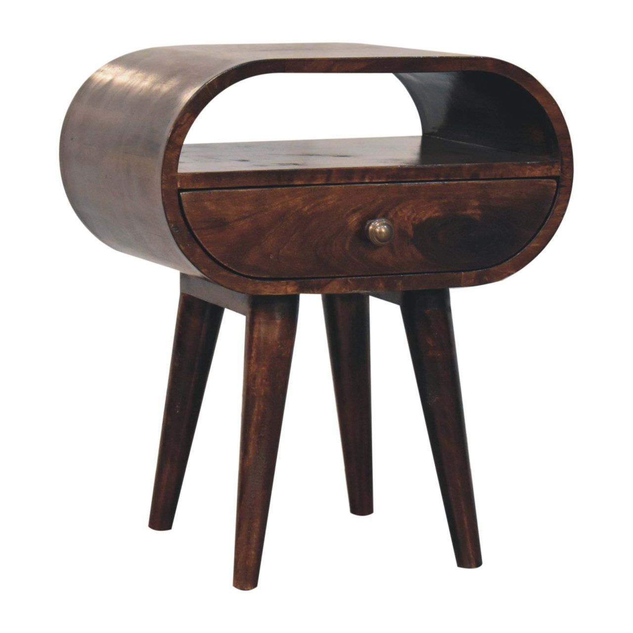 Circular Bedside Table With Open Slot - Walnut - The Sleep Loft - Online Mattress Showroom NYC