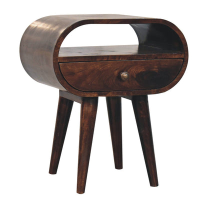 Circular Bedside Table With Open Slot - Walnut - The Sleep Loft - Online Mattress Showroom NYC