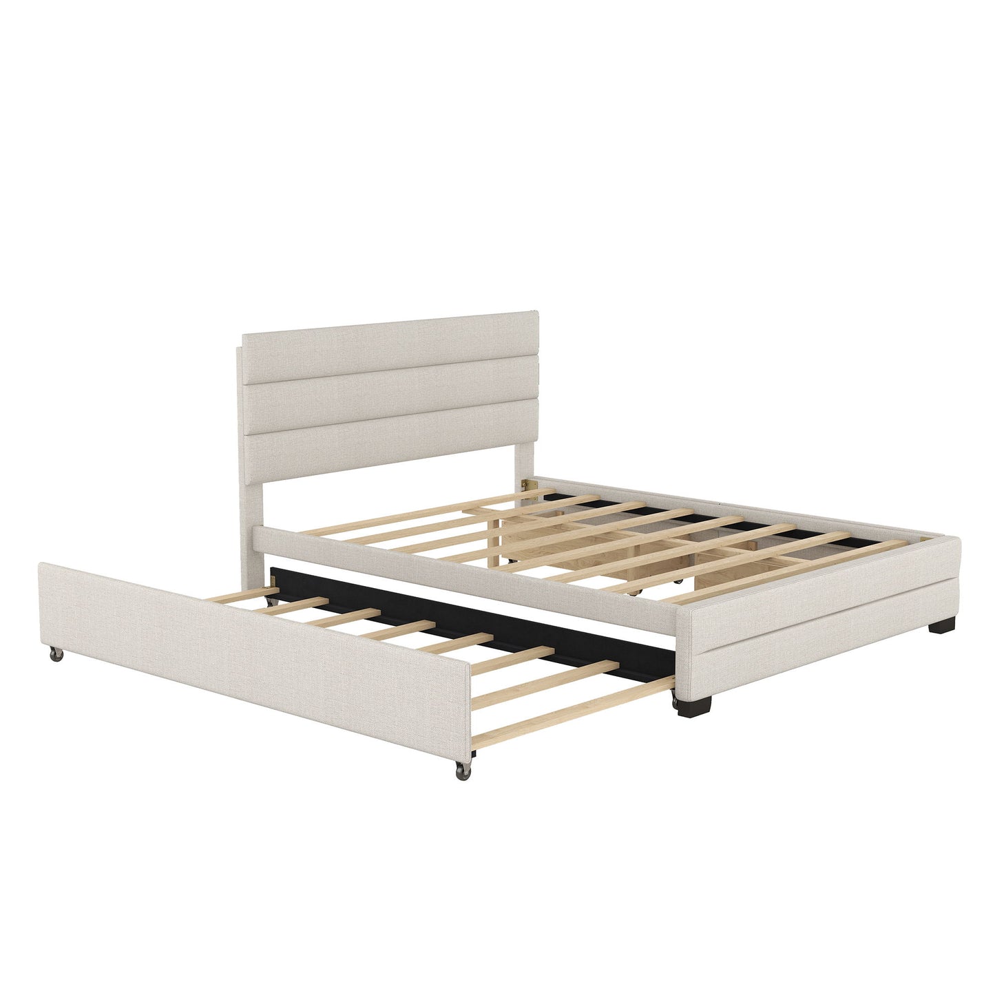 Queen Platform Bed With Twin Trundle And 2 Storage Drawers - Beige - The Sleep Loft - Online Mattress Showroom NYC